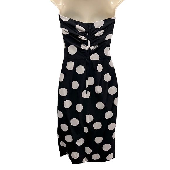 DOLCE & GABANNA VINTAGE WHITE/BLACK DOTS SILK BUSTIER MIDI STRAPLESS DRESS SZ 6 - Picture 6 of 16